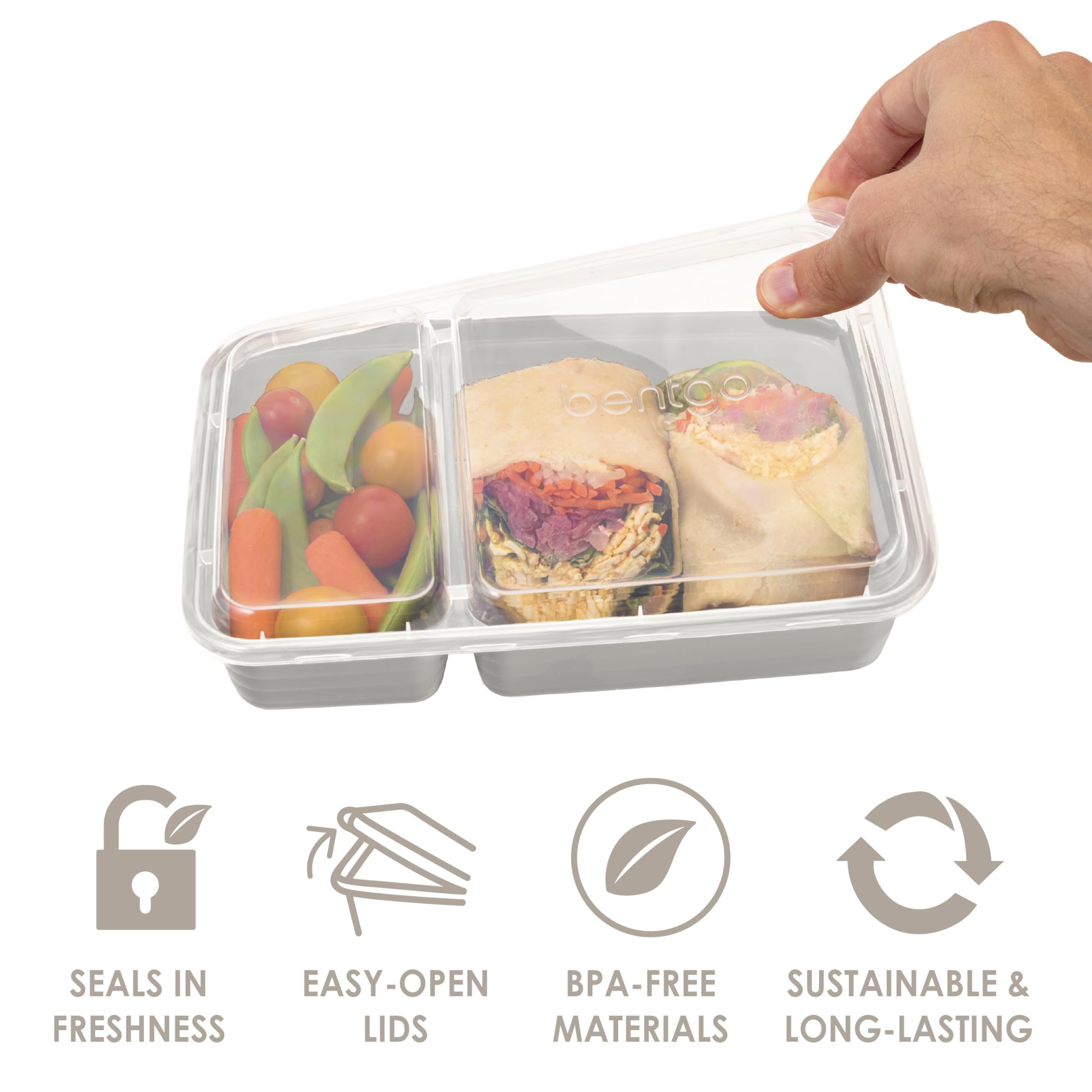 Bentgo 20-Piece Lightweight, Durable, Reusable Bpa-Free 2-Compartment Containers - Microwave, Freezer, Dishwasher Safe - Whisper